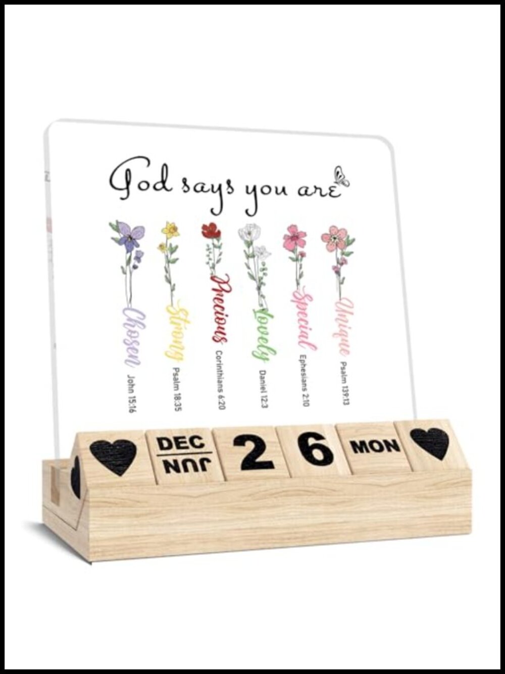 Wooden Block Calendar Inspirational Bible Verse Desk Decor Gift